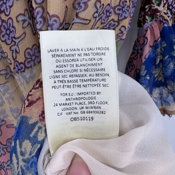 Anthropologie Floreat Patchwork Peasant Top, Sz Small, Bell Sleeves Beaded Trim - Picture 11 of 11